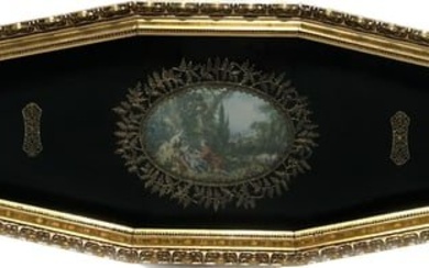 VINTAGE ROCOCO STYLE SCENERY PRINTS IN A ELONGATED OCTAGONAL VICTORIAN GILT SHADOW BOX