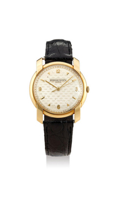 Vacheron Constantin. A Rare Large Yellow Gold Centre Seconds Wristwatch with Chequered Textured Dial