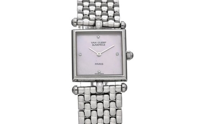 Van Cleef & Arpels Stainless Steel Diamond Pink Mother of Pearl 20mm Classique Quartz Watch