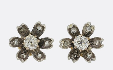 Victorian Old Cut Diamond Flower Earrings