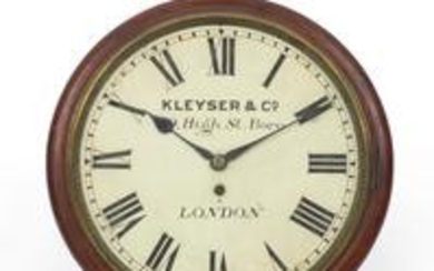 Victorian mahogany fusee wall clock, the circular dial