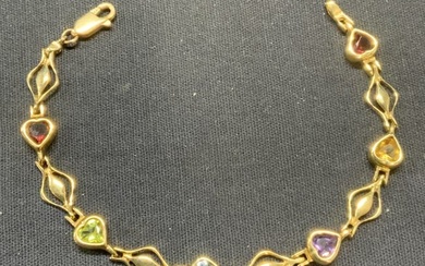 Vintage 14K Gold Gemstone Heart Bracelet