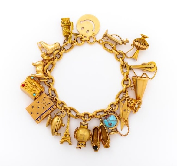 Vintage 18K 14K Yellow Gold Multi Charm Bracelet