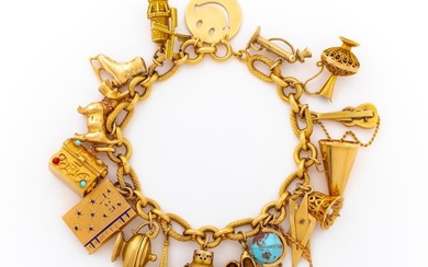 Vintage 18K 14K Yellow Gold Multi Charm Bracelet