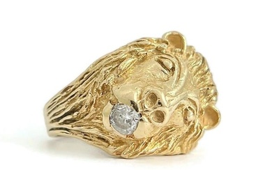 Vintage 1940's 1950's Diamond Lion Head Ring 14K Yellow Gold, 20.01 Grams