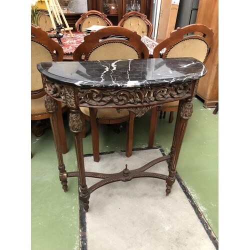 Vintage Carved Wood Marble Top Console/Hall Table (85 H. x 8...