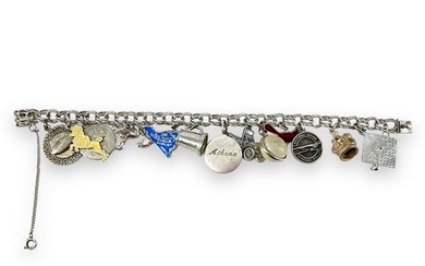 Vintage Charm Bracelet With Sterling & Silver Tone Charms