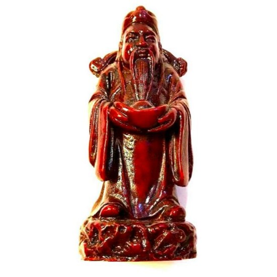 Vintage Chinese Oxblood Resin Statue Figure, Sanxing