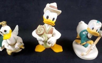 Vintage Costumed Porcelain Donald Duck Ornament and 2 Figurines