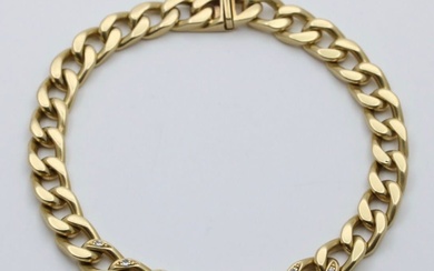 Vintage Diamond and 18K Gold Solid Curb Link Bracelet, 7.5”...