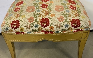 Vintage Floral Embroidered Gilt Wood Footrest