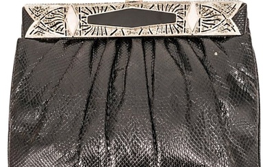 Vintage Judith Leiber Black Snakeskin Leather Clutch