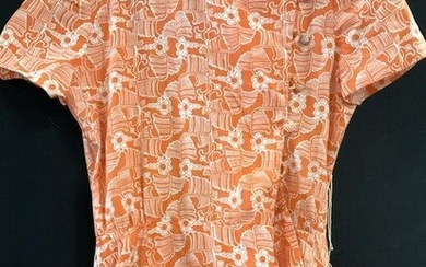 Vintage Orange Print Cotton Dress, mid century