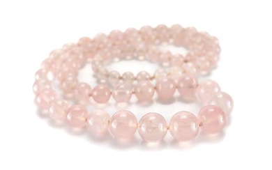 Vintage Pink Rose Quartz Gemstone Graduated Beaded Necklace knotted 26in.