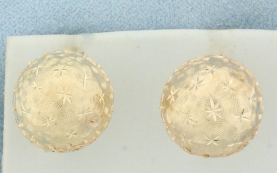 Vintage Starburst Half Dome Button Screw Back Earrings in 14k Yellow Gold