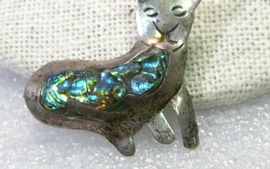 Vintage Sterling Silver Taxco Inlaid Abalone Cat
