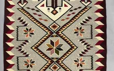 Vintage Yolanda White Navajo Rug, Teec Nos Pos