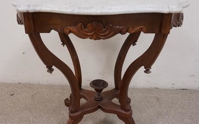 WALNUT VICTORIAN MARBLE TOP TURTLE TOP TABLE