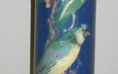 WELLER BLUE DECORATED POTTERY VASE EXOTIC BIRD PARROT