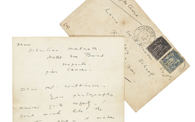 WILDE, Oscar (1854-1900). Autograph letter signed (‘O’ and ‘Sebastian Melmoth’) to Louis Wilkinson (‘Dear Mr Wilkinson’), Hôtel des Bains, La Napoule, n.p. [postmarked 3 February 1899].