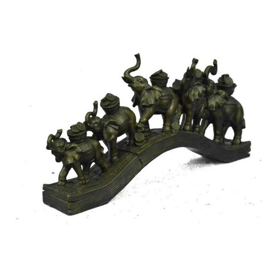 Wealth & Prosperity Elephants Crossing a Bridge Bronze