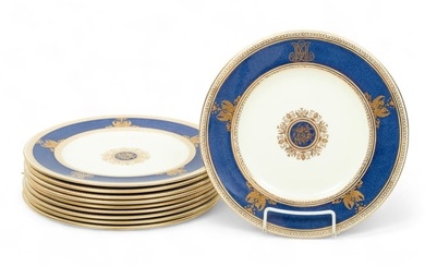 Wedgwood (England) 'Columbia Blue' Porcelain Dinner Plates, Dia. 10.75" 10 pcs