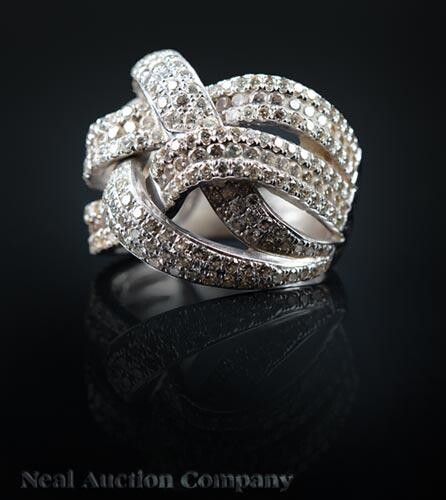 White Gold and Pave Diamond Knot Cluster Ring