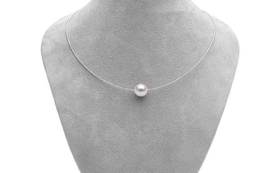 White South Sea Round Pearl Solitaire Fixed Omega Necklace