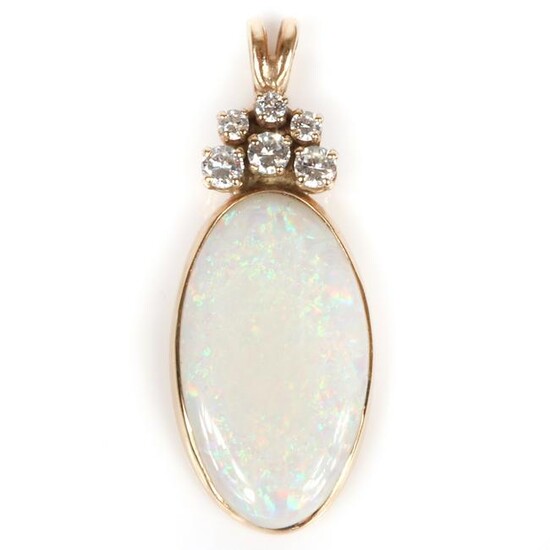 White opal and diamond 14K yellow gold pendant. 1 3/4"