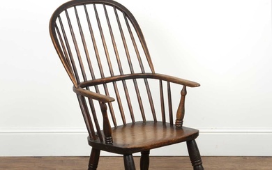 Windsor chair ash and elm, 19th Century, with hoop spindl...