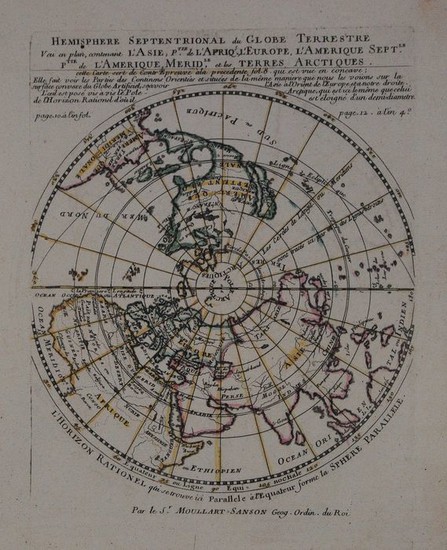 World, Noordpool; Moullart-Sanson - Hemisphere Septentional du Globe Terrestre - 1701-1720