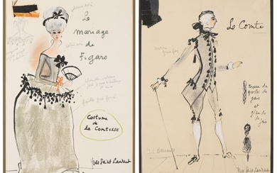Yves Saint Laurent (1936-2008), Two costume designs for Costume de la Comtesse and Le Comte, from the Marriage of Figaro