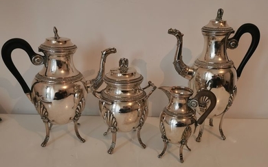 antique silver tea set, Empire style, palmettes decor (4) - silver plated