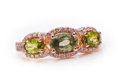 *no reserve* 1.40 ct Green Sapphire & 0.42 ct N.Fancy Pink Diamond Ring - 2.50 gr - 14 kt. Pink gold - Ring - 1.40 ct Sapphire - Diamond