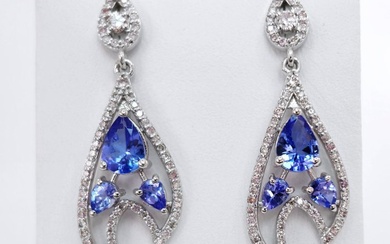*no reserve* 2.40 ct Blue Tanzanite & 0.88 ct N.Fancy Pink Diamond Earrings - 4.70 gr - 14 kt. White gold - Earrings - 2.40 ct Tanzanite - Diamond
