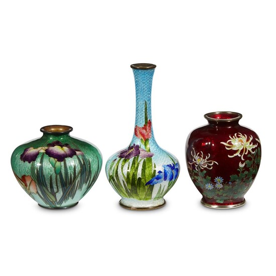 Three small Japanese "ginbari" cabinet vases 20th century The...