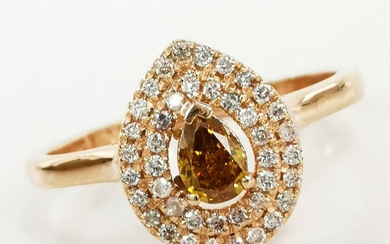 0.21 ct N.Fancy Orangy Yellowish Brown Diamond & 0.15 ct Very Light Pink - Light Pink Diamond - 14 kt. Pink gold - Ring - 0.21 ct Diamond - Diamonds