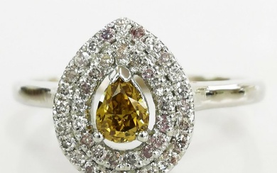 0.25 ct Natural Fancy Deep Yellow Diamond & 0.25 ct Very Light Pink - Light Pink Diamond Designer - 14 kt. White gold - Ring - 0.25 ct Diamond - Diamonds