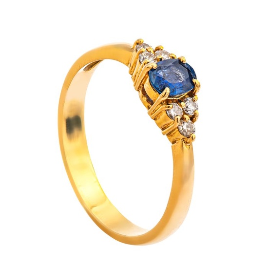 0.38 tcw Sapphire Ring - 18 kt. Yellow gold - Ring - 0.28 ct Sapphire - 0.10 ct Diamonds - No Reserve Price