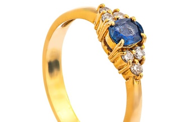 0.38 tcw Sapphire Ring - 18 kt. Yellow gold - Ring - 0.28 ct Sapphire - 0.10 ct Diamonds - No Reserve Price