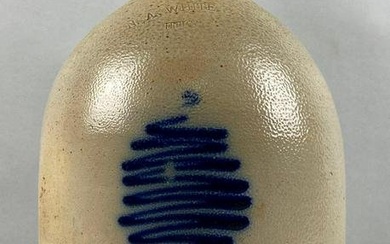 1 Gallon N.A. White Utica NY Salt Glaze Cobalt Slip-Trailed Decoration Stoneware Jug