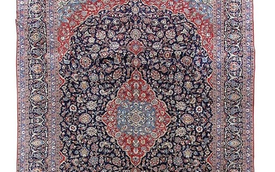 10 x 13 SIGNED Quality Handmade carpet Dark Blue Persian Kashan Rug