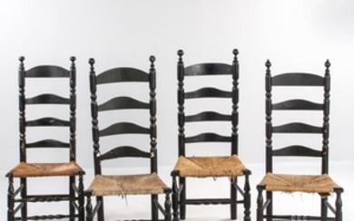 Four Black-painted Slat-back Chairs
