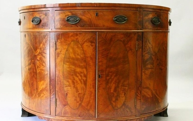 A GEORGE III DESIGN MAHOGANY BOWFRONT COMMODE, EARLY