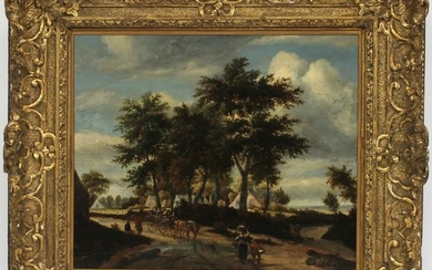ATTRIBUTED TO MEINDERT HOBBEMA OIL ON WOOD PANEL