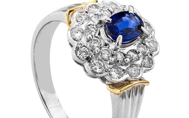 1.04 tcw Sapphire Ring - 18 kt. Platinum, White gold - Ring Sapphire - 0.46 ct Diamonds - No Reserve Price