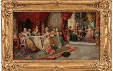 ANTIQUE FRENCH INTERIOR OIL PAINTING