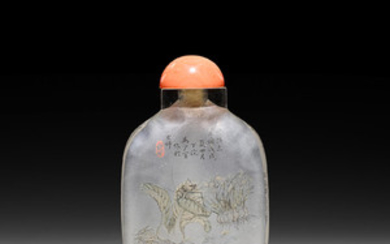 AN INSIDE-PAINTED CRYSTAL SNUFF BOTTLE