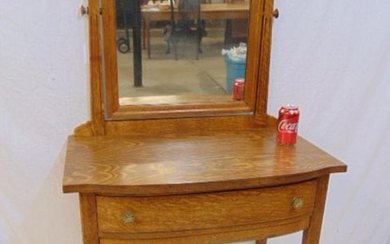 Oak single drawer stand with mirror, hall stand is
