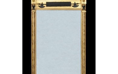 A Regency giltwood, gesso and ebonised wall mirror